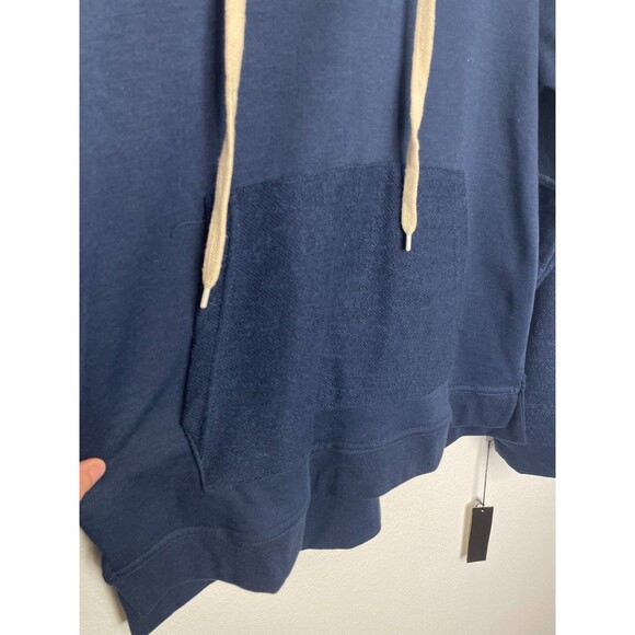 Tahari Sz M Sport Reverse Panel Hoodie Navy Blue Pullover Pocket Dratwstring NWT - Picture 9 of 16